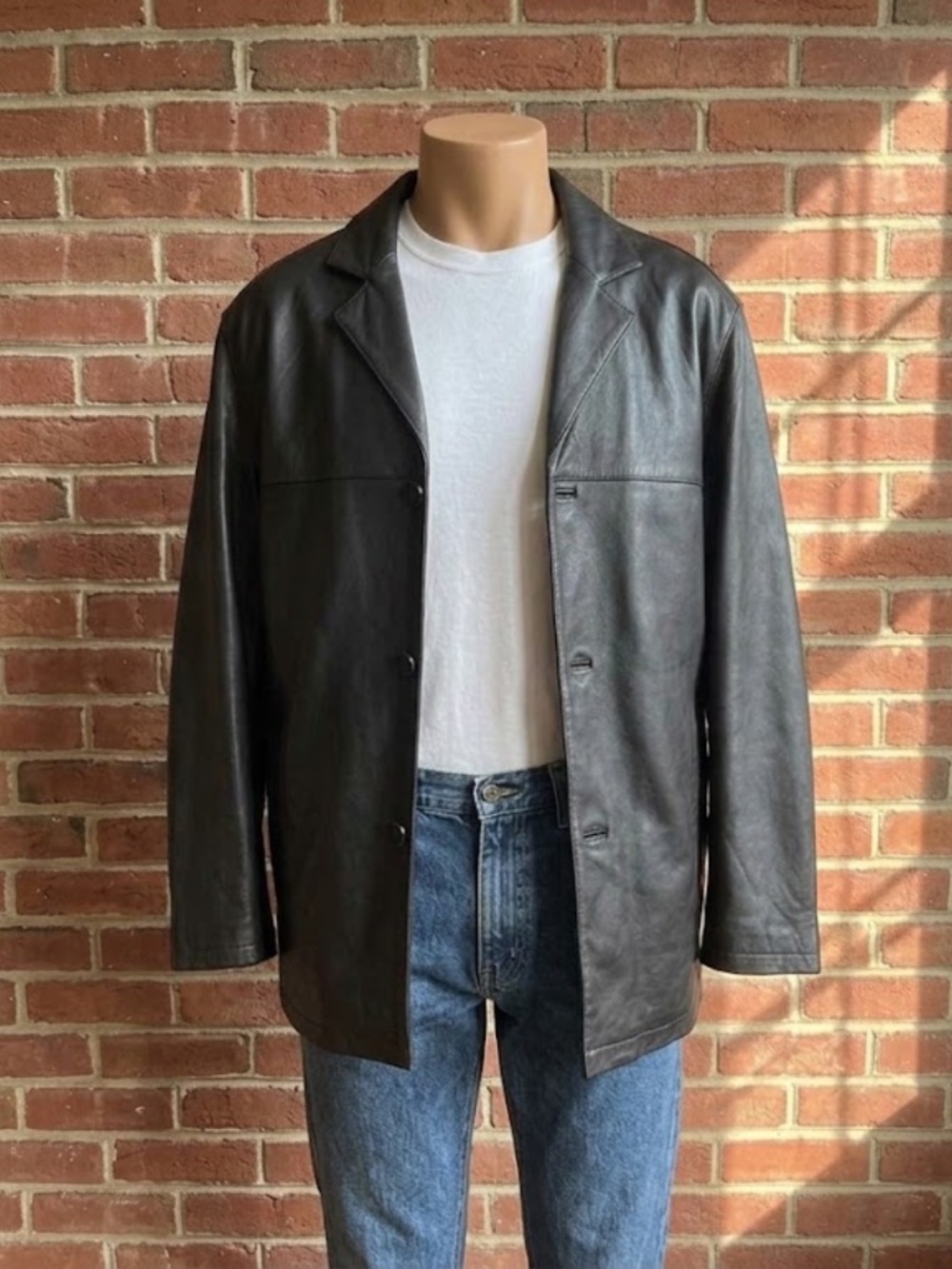 Andrew Marc Black Leather Pea Coat